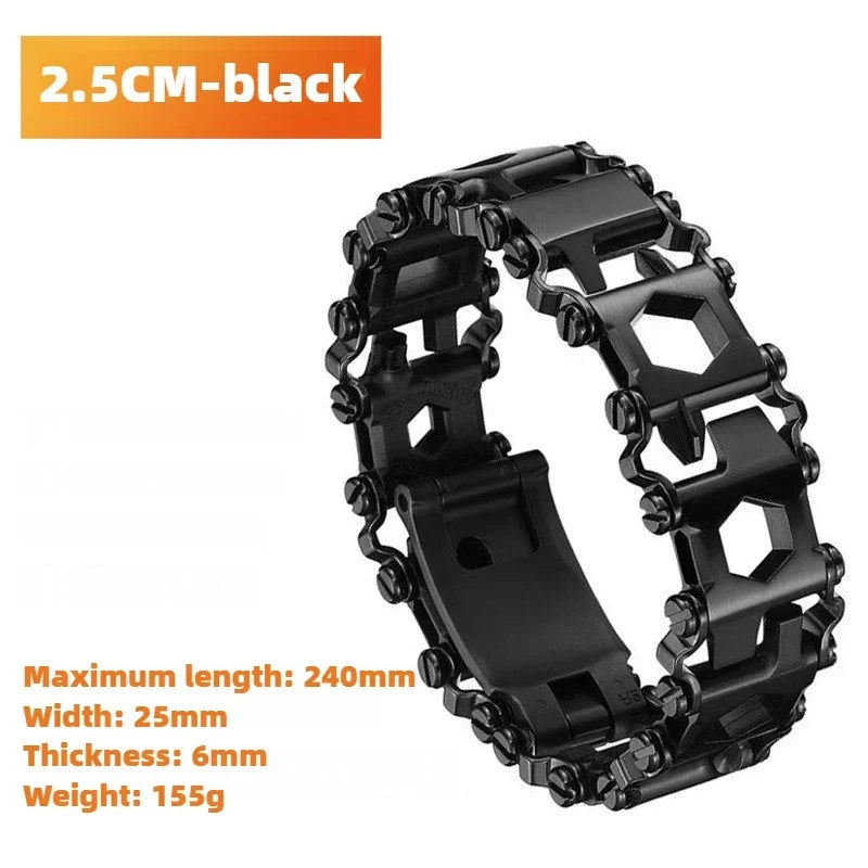 Stainless Steel Multitool Bracelet Tread Link Bolt Driver, Black or Silver, 2.5-3cm