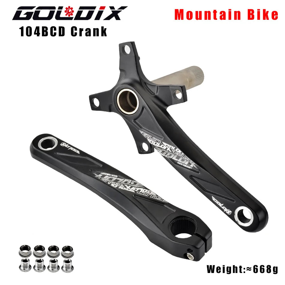 GOLDIX Bicycle Crank Chainring 104BCD MTB Bike Crank Aluminum Alloy with Bottom 170mm Crank Black 32T 34T 36T 38T Plate