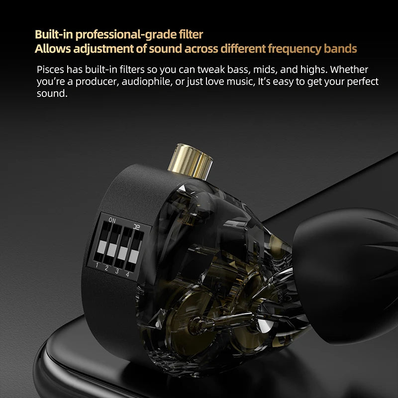 KZ Pisces Dual Dynamic Driver In-Ear Earphones with Tuning Switch, 3.5mm/USB-C, Mic Options