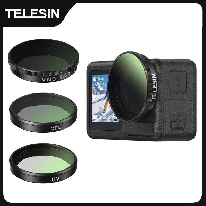 TELESIN CPL ND8 ND16 ND32 UV VND Lens Set Aluminium Alloy Frame for DJI OSMO Action 3 4 5pro CPL ND Quick Release Filter Set