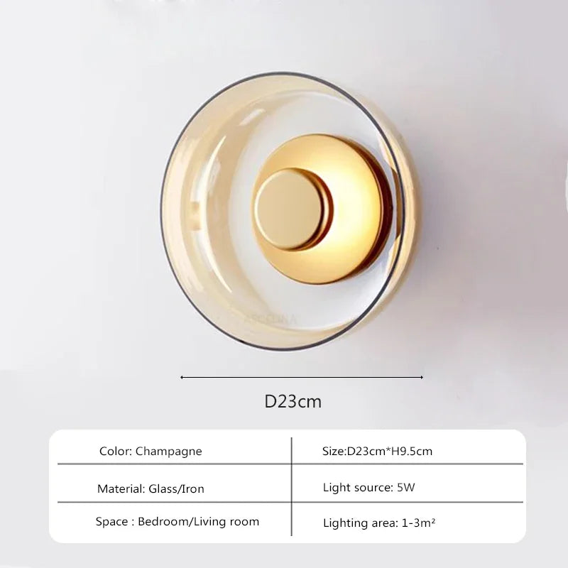 LED Glass Wall Sconce, Amber or Smoke Gray Shade, Warm White Light, Indoor Wall Lamp