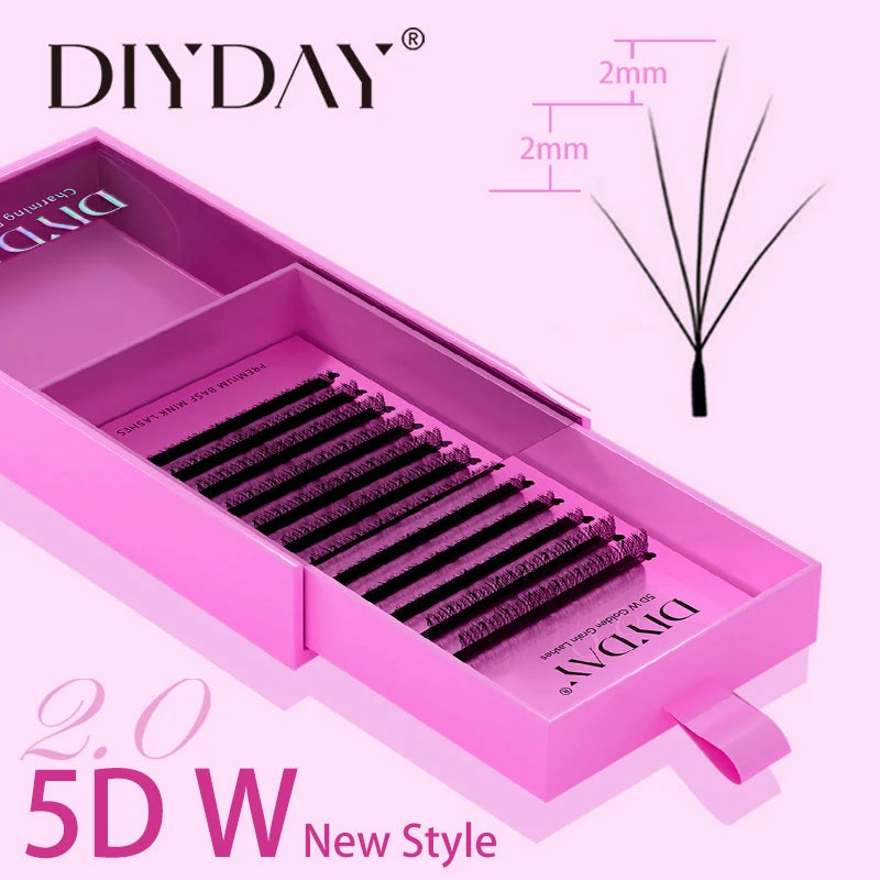 DIYDAY New Style 5D W Shape Eyelash Extensions Different lengths 5D W-Shaped False Eyelashes Natural Soft Easy Fan Lashes