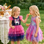 DXTON Summer Princess Sleeveless Dress Children Birthday Party Clothing Irregular Layer Prom Girls Dresses Kids Tulle Costumes