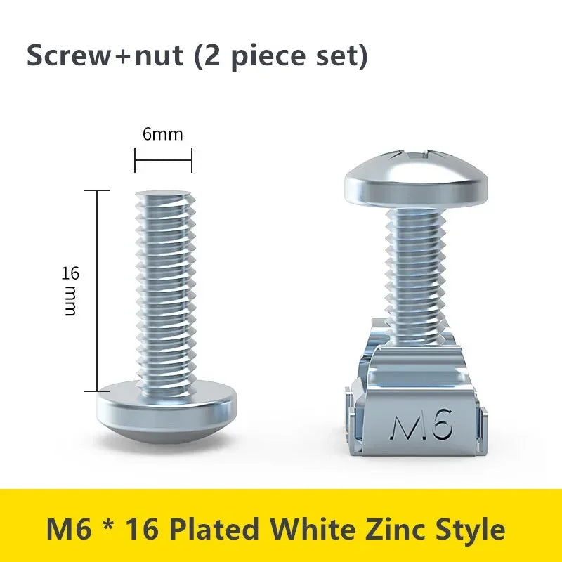 M6 rack mount cabinet screw kit with cage nuts & washers, 12mm/16mm, 20-100pcs