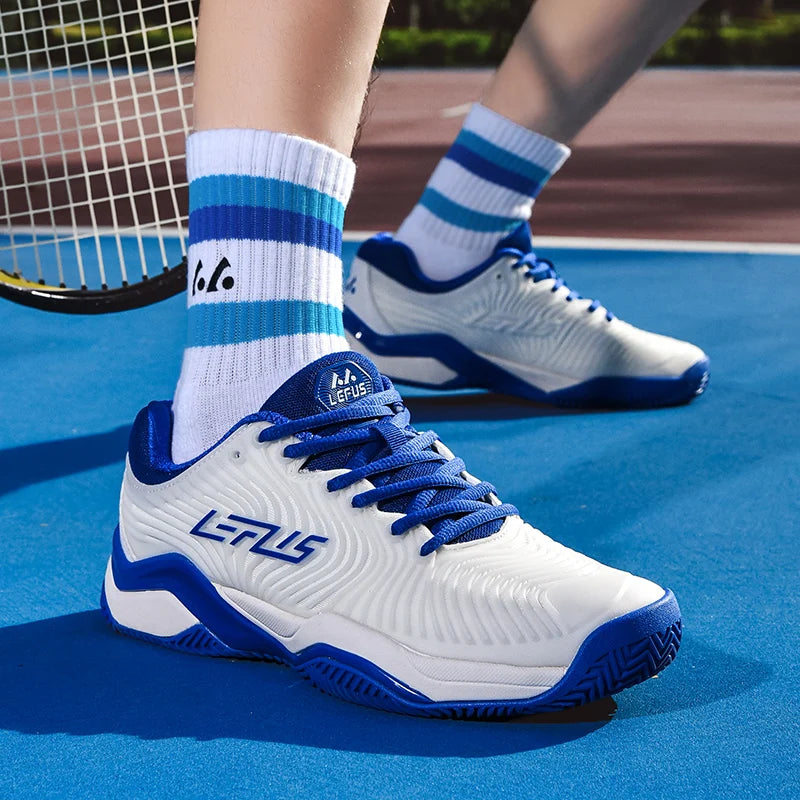 Men's Badminton Shoes Non-Slip Court Sneakers, Wear-Resistant, Blue/Orange or Deep Blue, 36-46