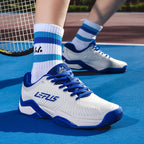 Men's Badminton Shoes Non-Slip Court Sneakers, Wear-Resistant, Blue/Orange or Deep Blue, 36-46