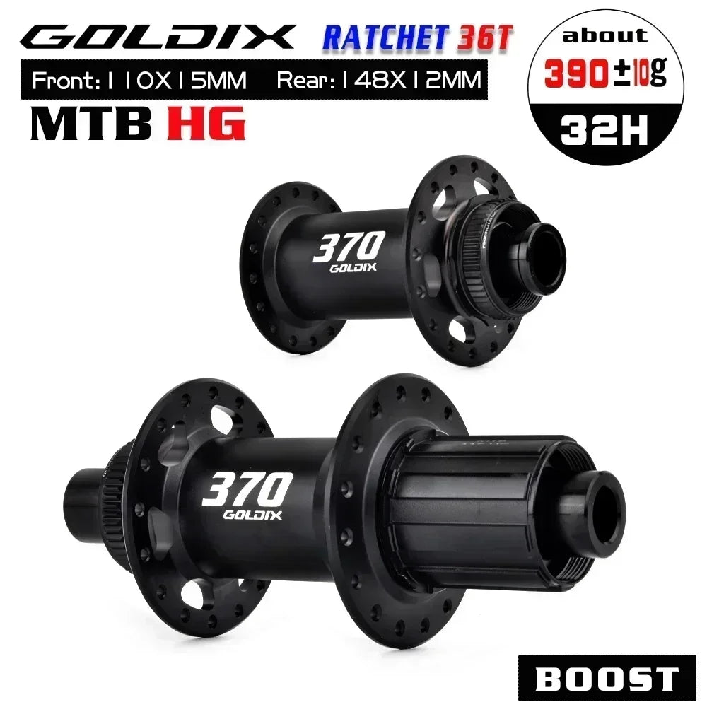 GOLDIX 370 32H Bicycle Hub Sealed Bearing Center Lock Disc Brake J-Bend 32 Holes Ratchet 36T BOOST MTB Hub XD / HG / MS