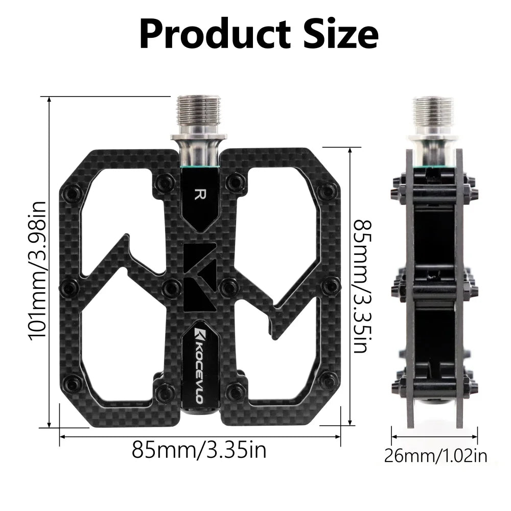 KOCEVLO Carbon Fiber Pedal Ultralight 195g MTB Titanium Shaft 3 Bearings Road Bike Pedal Anti Slip Racing Pedal