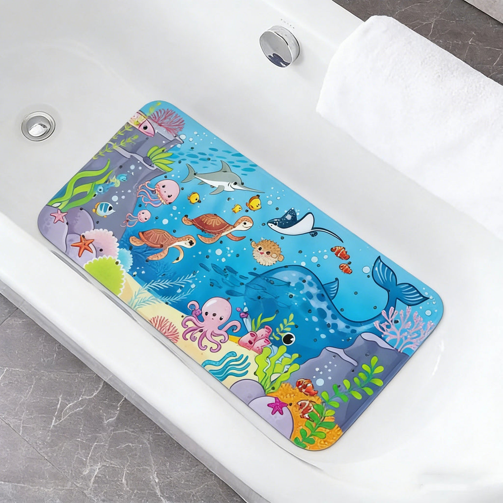 1pc PVC Non-Slip Bath Mat with Suction Cups & Drain Holes 15*27.6in/38*70cm- Fast Draining Shower Mat Bathtub Mat Bathroom Mat