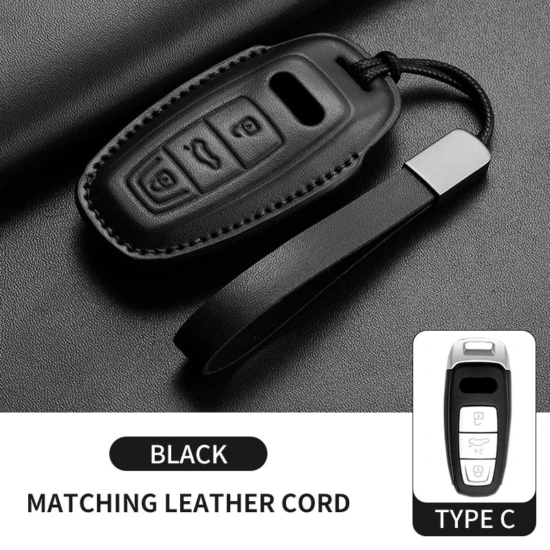 Auto Key Shell Fob For Audi A4 A4L A5 Q5 Q7 TT TTS 8S B9 2016 2017 2018 Leather Car Remote Key Case Cover Keychain Accessories