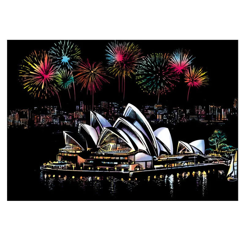 DIY A3 City Landmarks Paris London Night Scene Scratch Painting With Tool Scenery Landscape Colorful Scratch Art Room Decor Gift