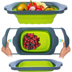 LMETJMA Collapsible Over-the-Sink Colander Strainer with Extendable Handles, Red/Green