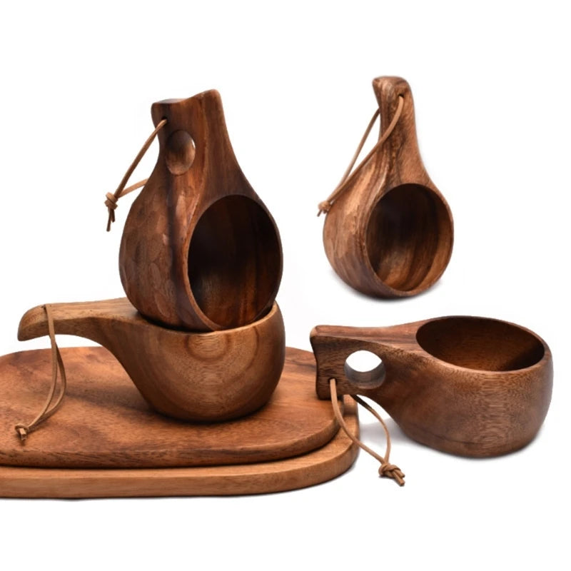 2025 New 210ml Outdoor Wood Cup Kuksa Camping Mug Coffee Milk Cups Mugs Acacia-Wood Drinkware Bushcrafts Artifact Kitchen