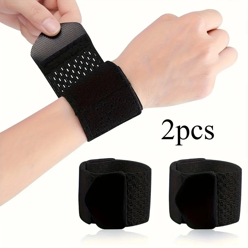 Wrist Support Straps 2pcs Ultra-Thin Compression Adjustable Wrap, Dark Black