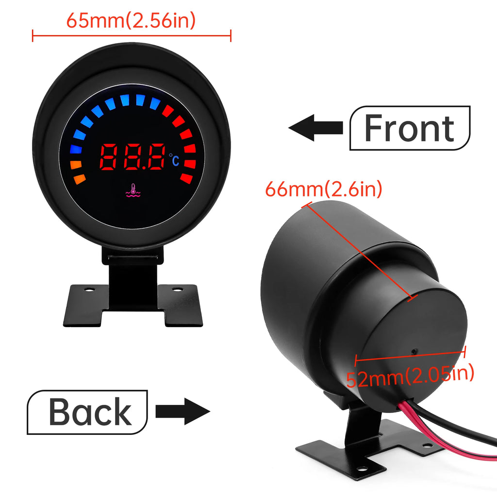 52MM Water Temp Gauge 12~24V LCD Digital Water Thermometer Meter with Sensor + Adapter Joint Pipe Radiator for Car Motorcycle