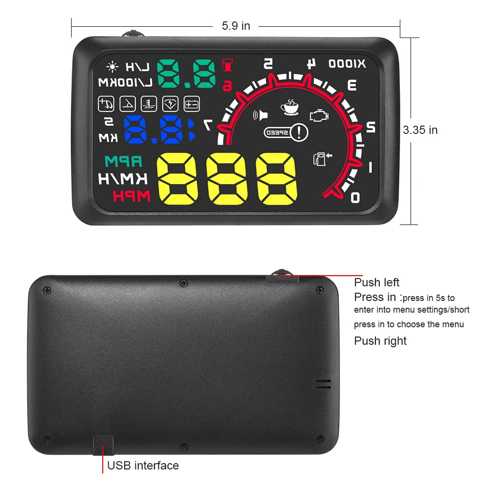 W02 OBD2 Head-Up Display HUD Speedometer Gauge, Voltage & Fuel Consumption Projection