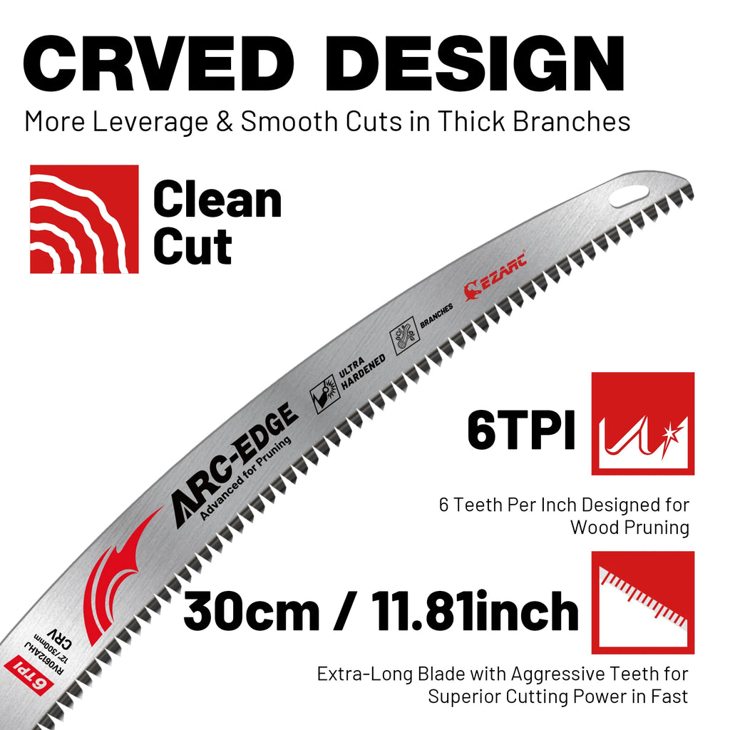 EZARC 12 Inch Wood Pruning Reciprocating Saw Blades, 300mm Japanese Teeth Saw Blades 6TPI Arc Edge for Tree Trimming