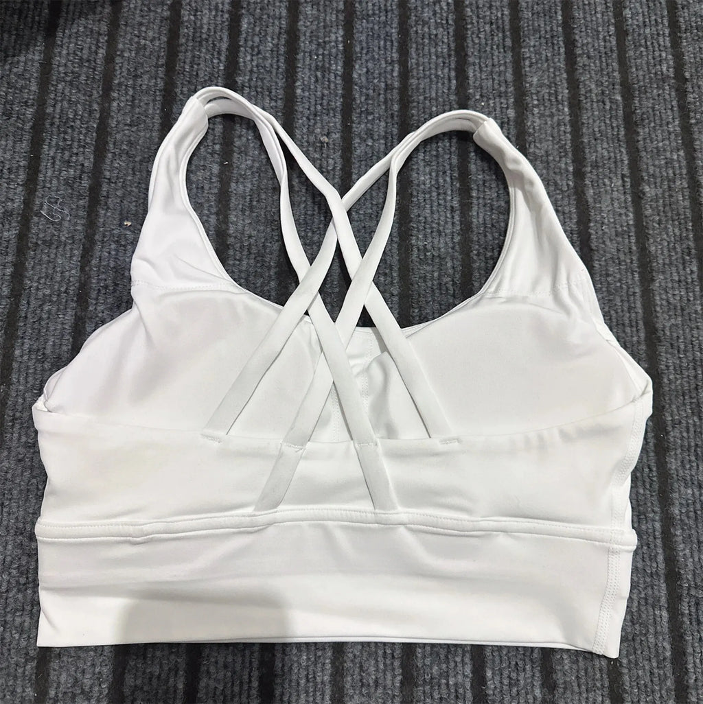 Women Cross Back Sports Bra Top with Removable Pads, Solid Colors, Sizes S-L