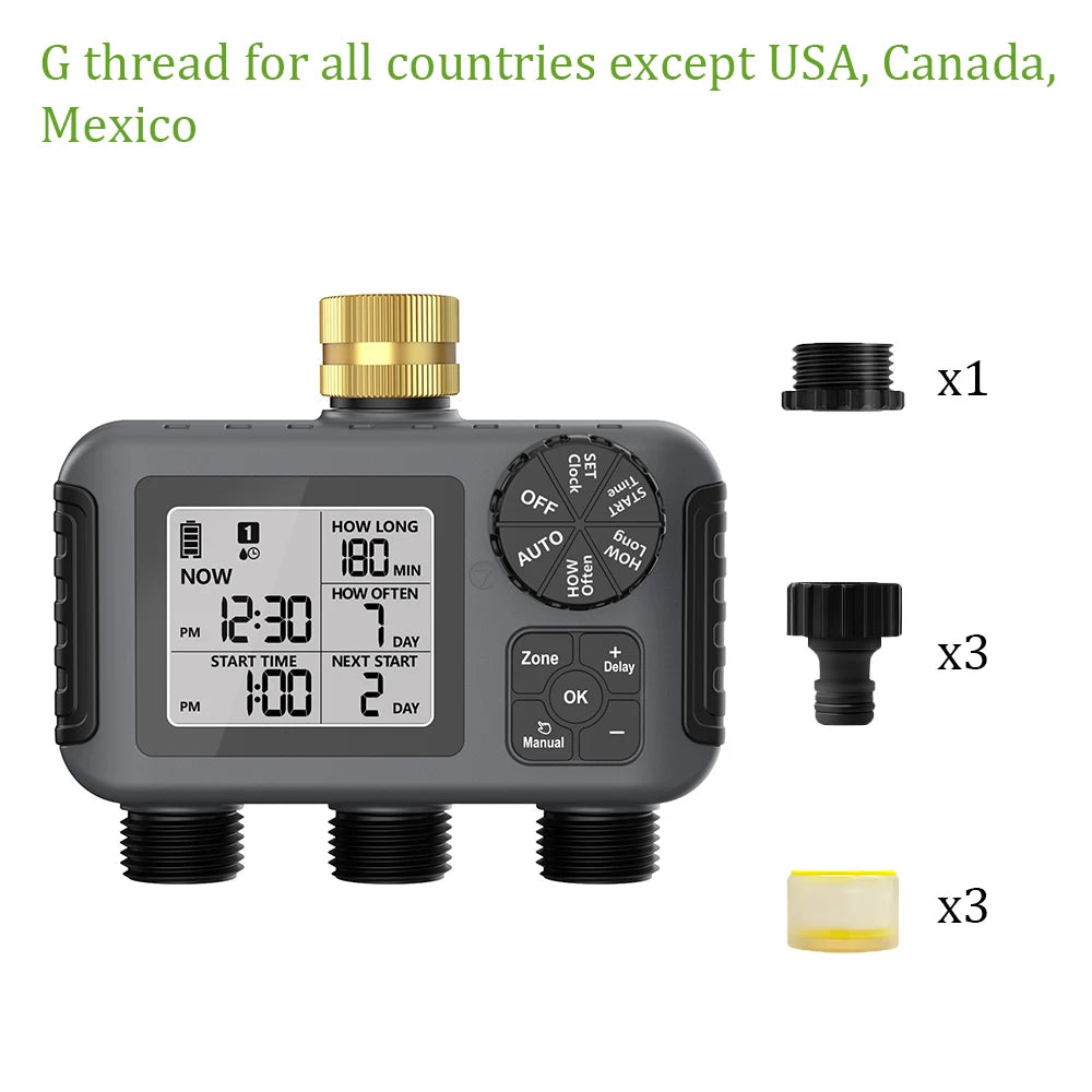 Insome Automatic Water Timer 3 Outlets Dip Watering Hose Faucet Sprinkler Timer Independent Control Programmer for Garden Yard