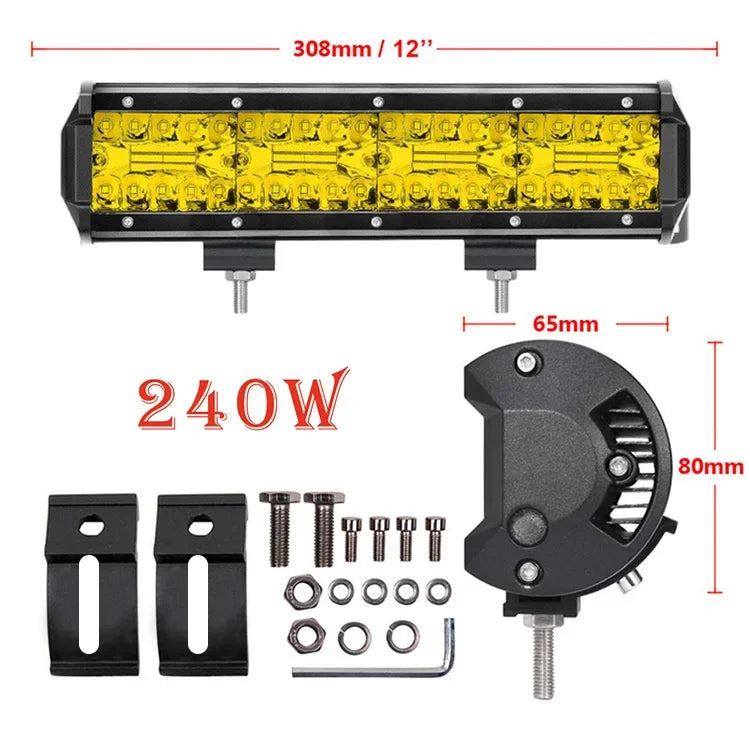 Long Range LED Work Light Bar 4X4 Offroad Led Headlights 12-24V Amber Spotlights Driving Fog Lamp for Tractors Truck Motorcycle
