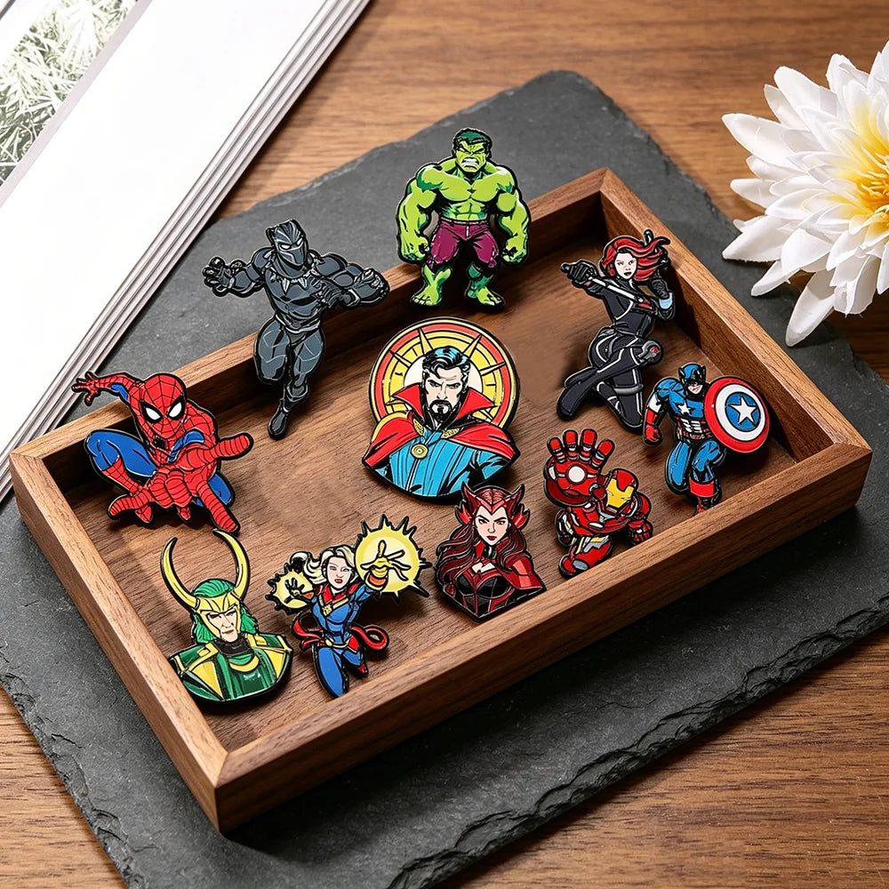 Cartoon Character Enamel Pin Set 10pcs Metal Lapel Pins Brooches for Backpack Clothing