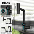 Waterfall Temperature Digital Display Basin Faucet Lift Up Down Stream Sprayer Hot Cold Water Sink Mixer Wash Tap For Bathroom