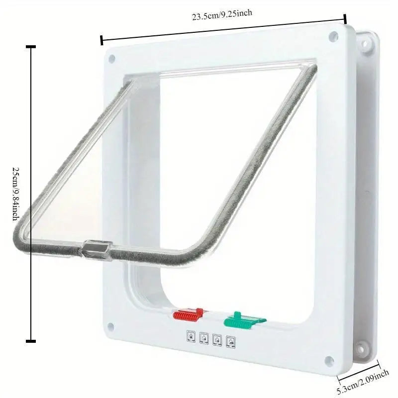 2-Way Cat Door Safety Flap, Plastic Pet Door for Cats, Brown/White, Sizes S/M/L