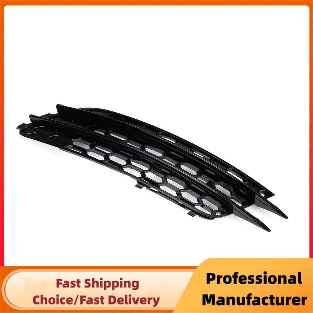 1Pair Front Bumper Fog Light Grille For Audi A6 C7 Sedan 2012 2013 2014 2015 Fog Lamp Honeycomb Mesh Grilles Glossy Black Cover
