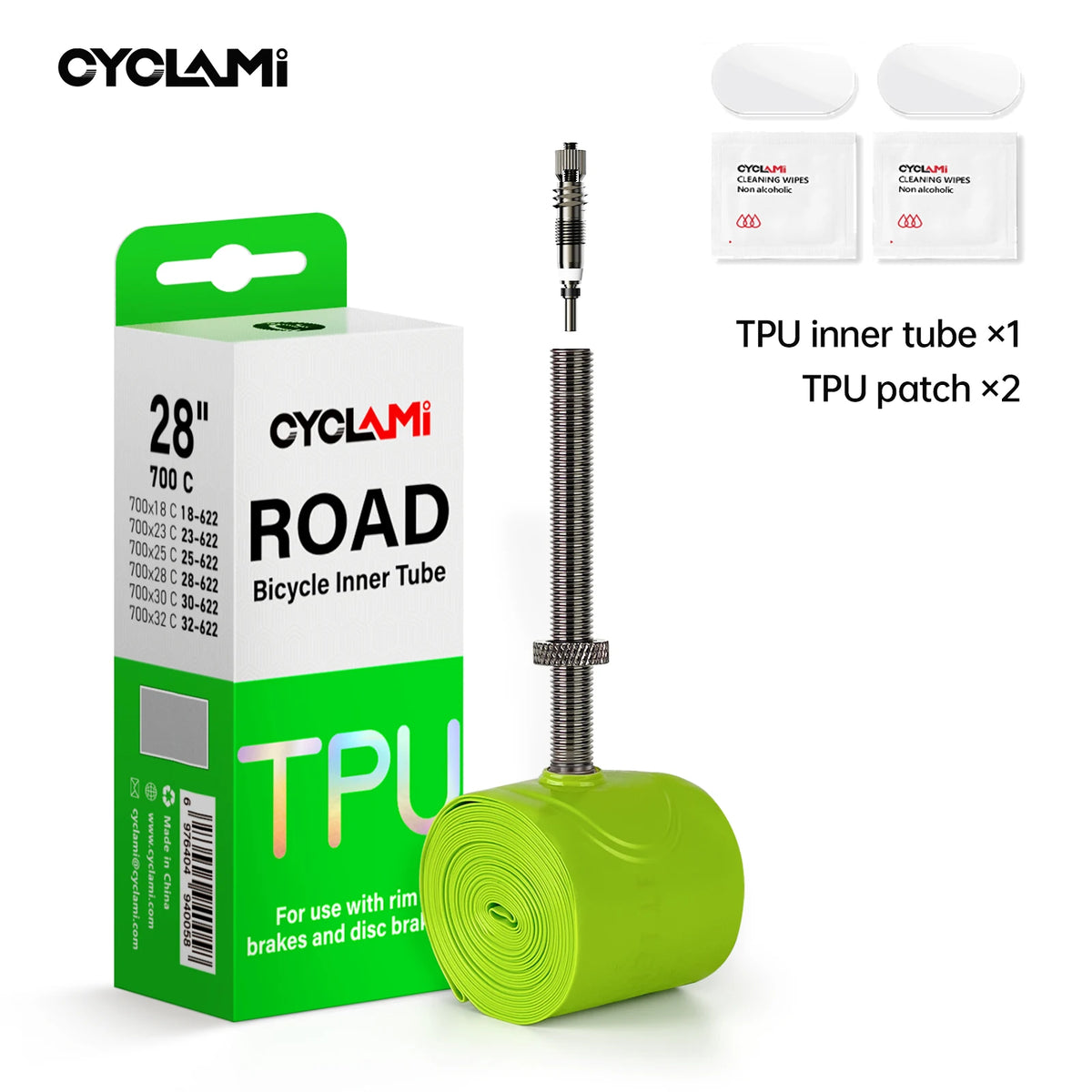CYCLAMI Ultralight TPU Bike Inner Tube Metal nozzle Bike Inner Tire Removable French Valve For Road 700C 700 18 23 25 28 30 32 C