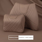 Car Headrest Neck Pillow & Lumbar Support Cushion Set, Leather Cover Memory Foam, Black