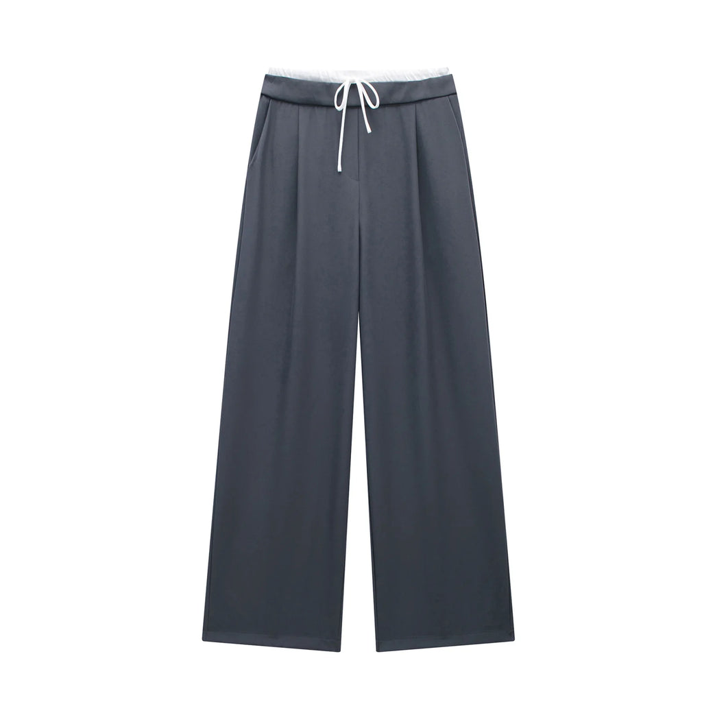 Willshela Women Fashion Solid Lace Up Side Zipper Straight Pants Vintage High Elastic Waist Female Chic Lady Trousers