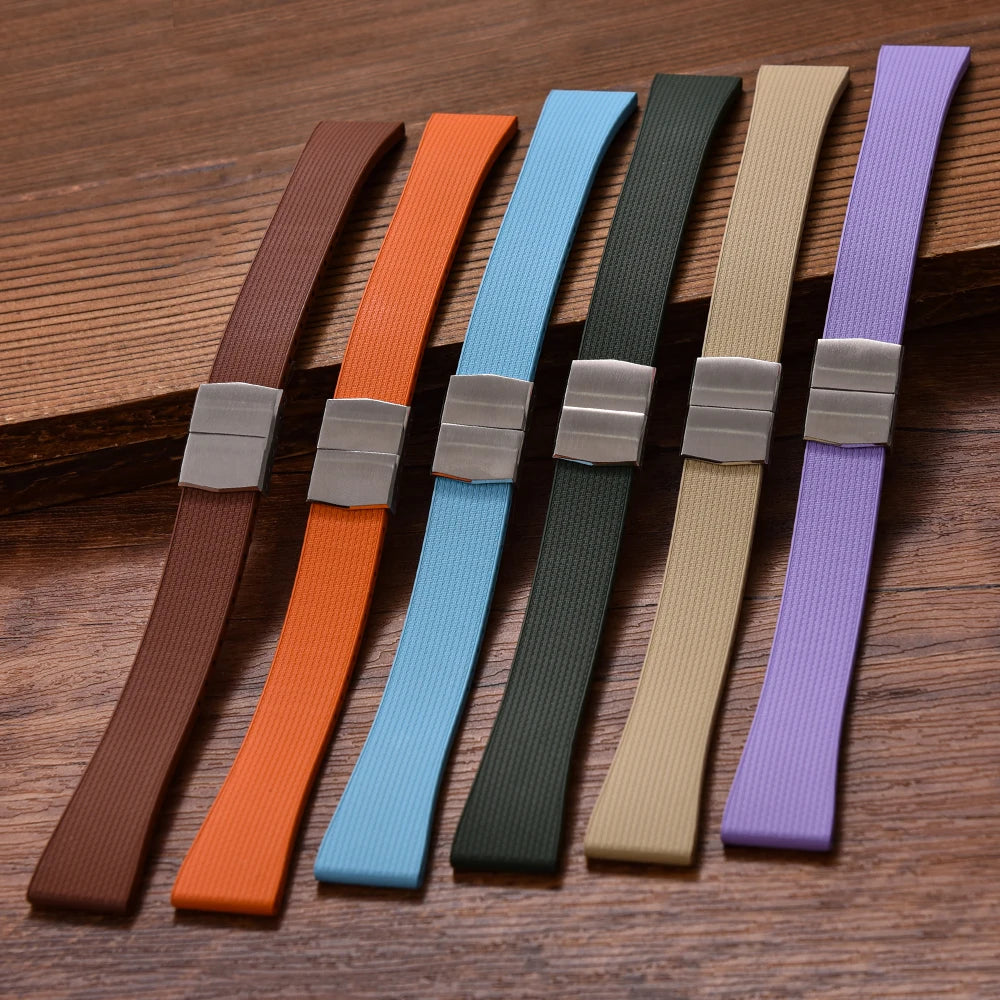 Original Stripess CTS FKM Rubber Watch Strap 20mm For D-elug FKM CTS Watchband Quick Release Silver Butterfly Buckle Cut To Size