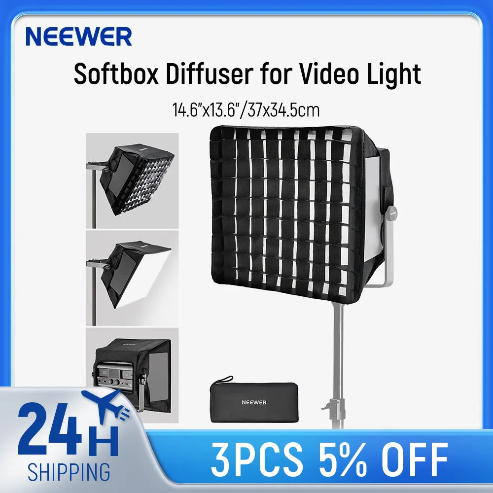 NEEWER Upgraded Softbox Diffuser for RGB1200 LED Video Light Panel, 14.6"x13.6"/37x34.5cm Foldable with Grid/Bag/Blackout Hood