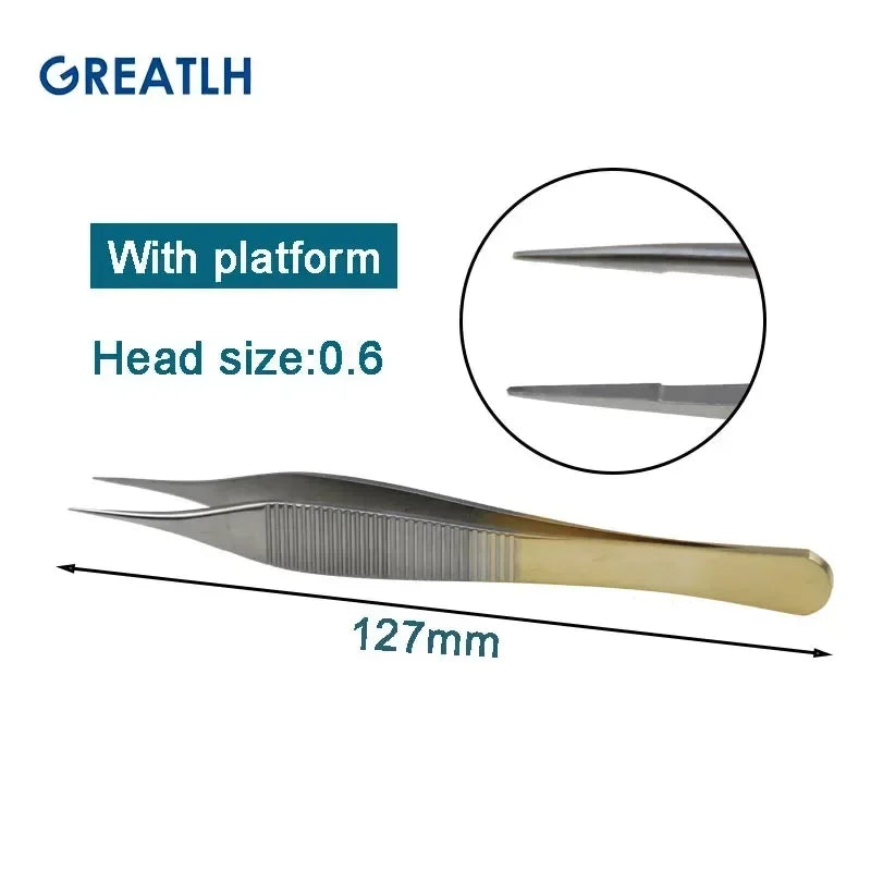 Autoclavable Stainless Steel Tissue Forceps with Golden Handle Teethed Forceps Ophthalmic Instrument 1pcs