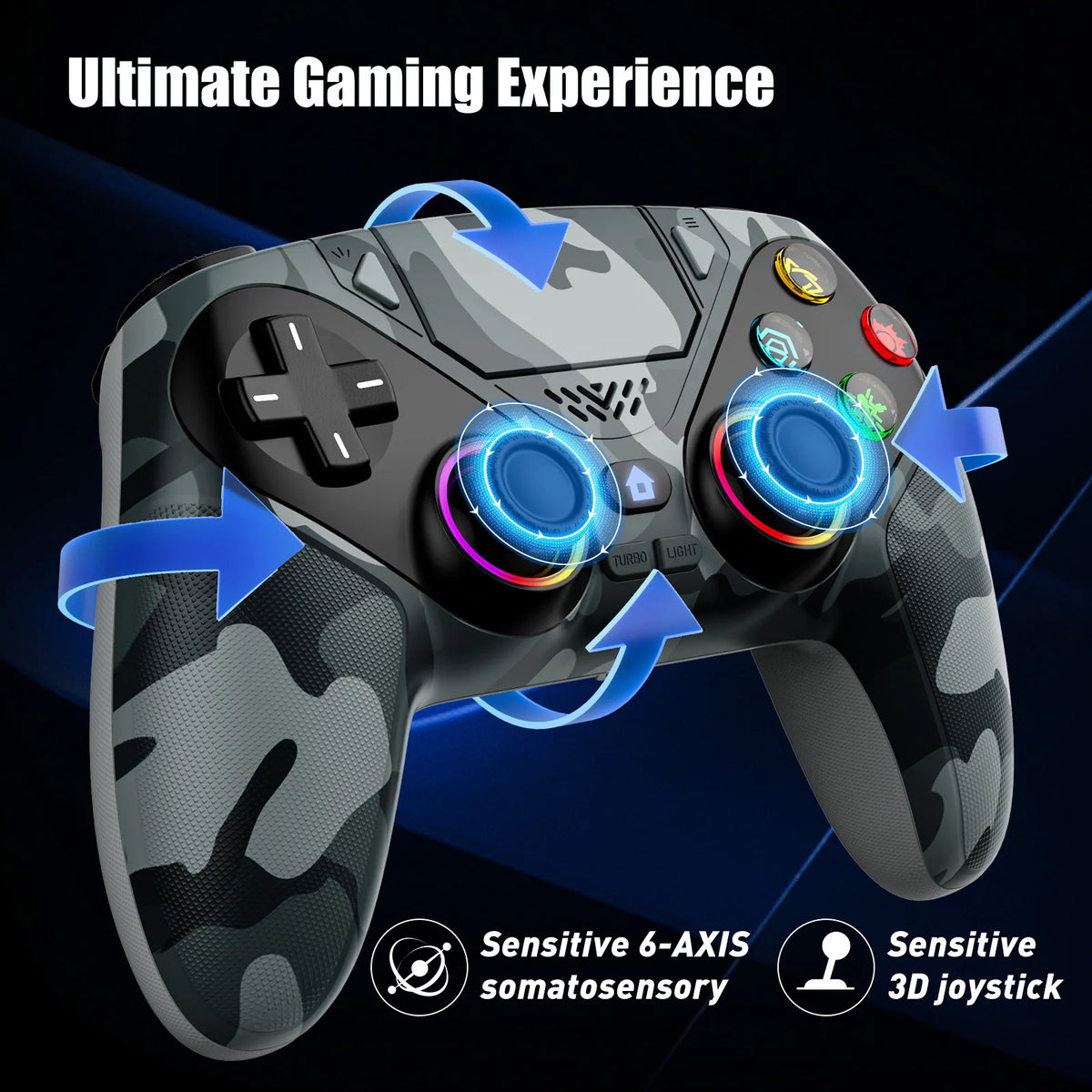 PS5 wireless controller gamepad with turbo, vibration, programmable buttons, RGB light
