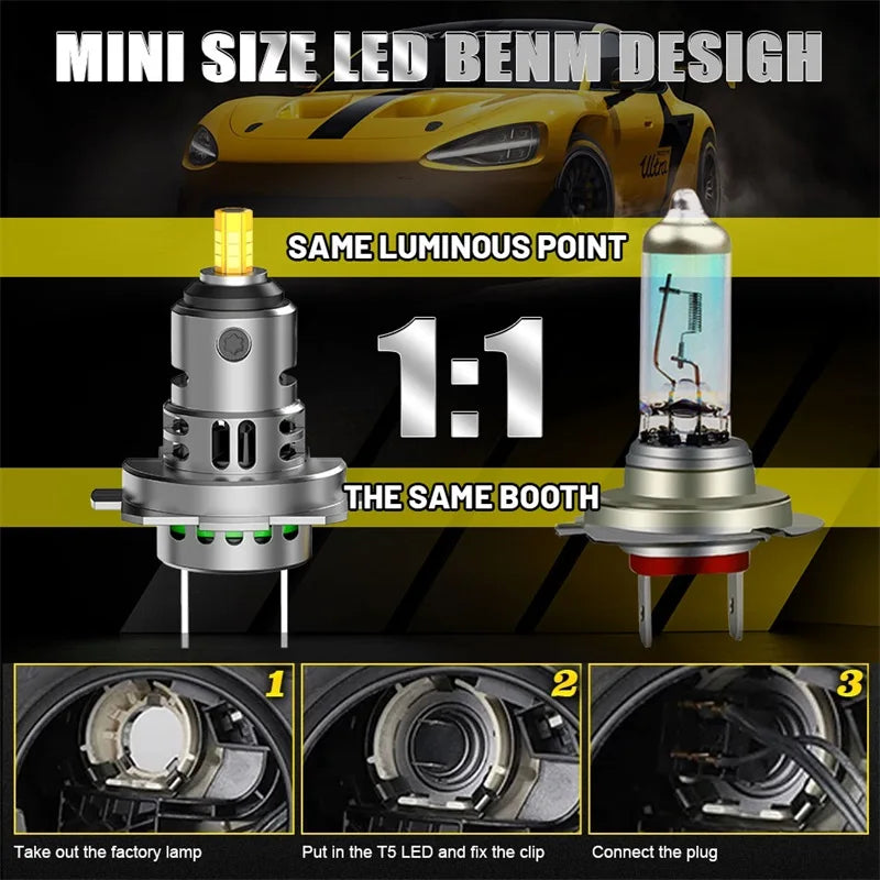 2200W 360 H7 LED Car Headlight Bulb Canbus 3000000LM Light for Car Turbo Mini Size H7 LED HeadLamp 6000K 12V Wireless with Fan