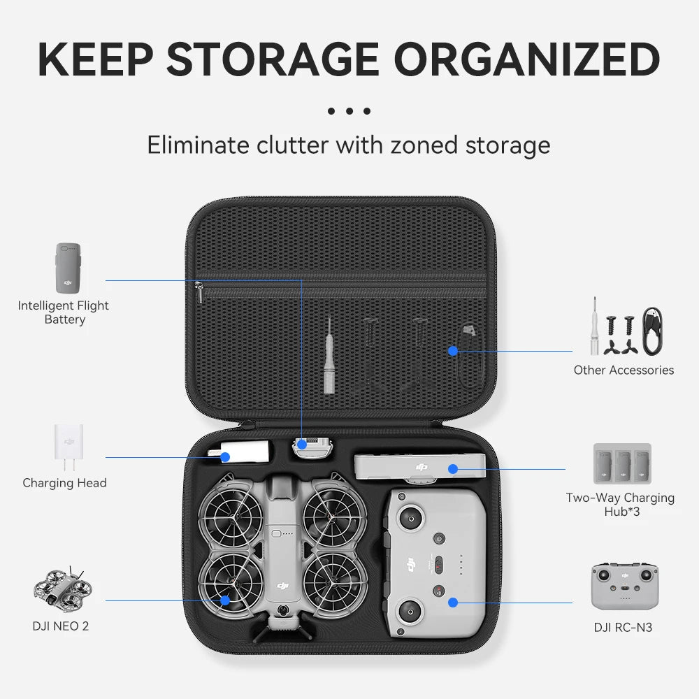 XFJI Carrying Case Compatible with DJI NEO 2 Combo PU Leather Hard Shell Shoulder Bag Travel Storage Pouch Drone Accessories