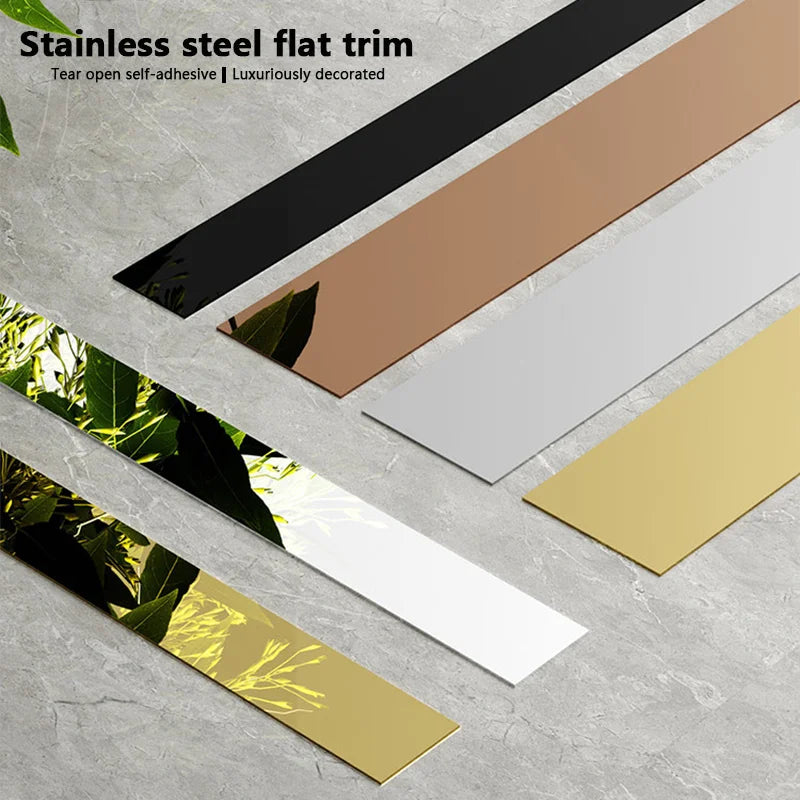 15 meters - Stainless steel mirror wall sticker, self-adhesive, suitable for door, window, ceiling waistline decoration