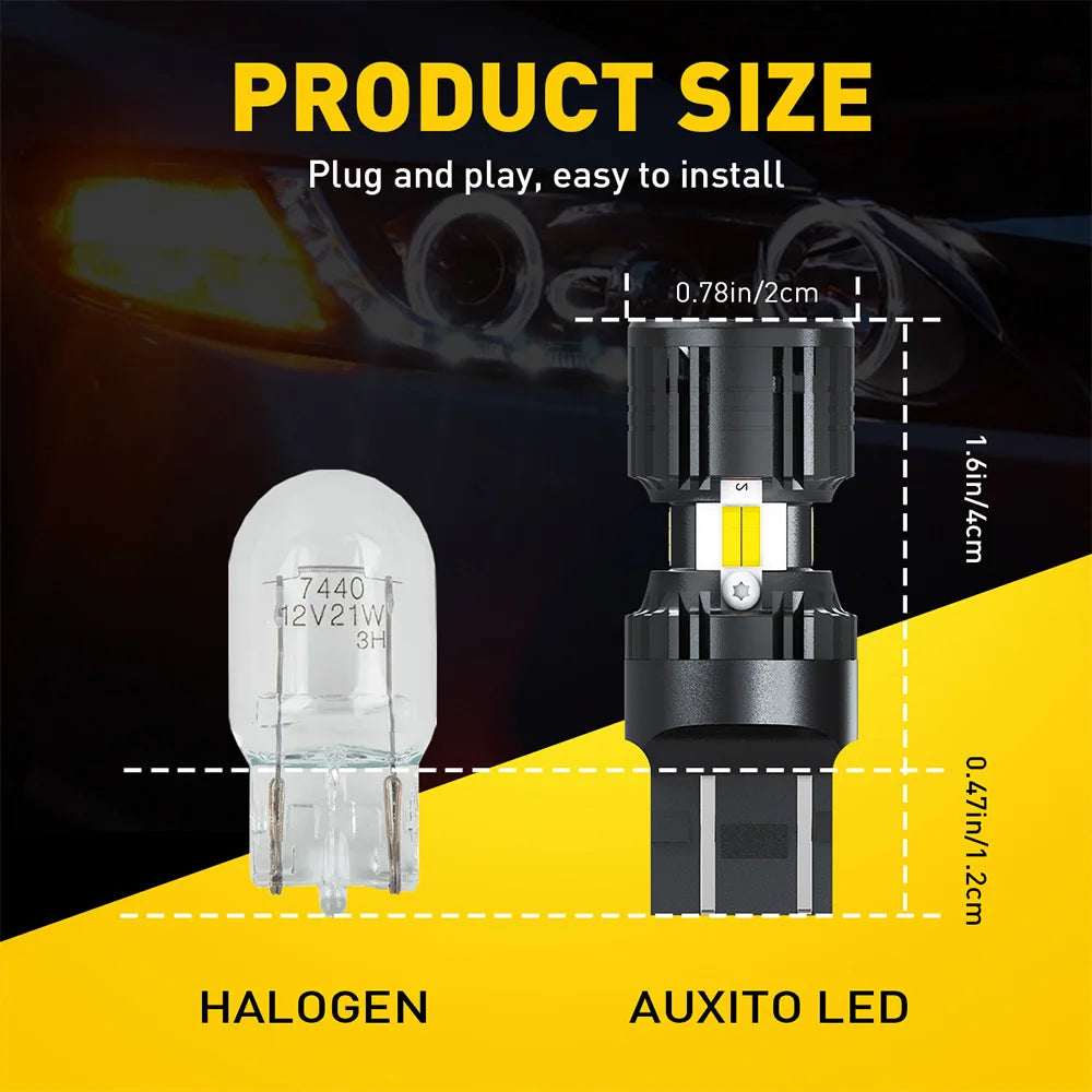 AUXITO 2Pcs Canbus T20 LED 7443 W21/5W LED Bulbs 7440 WY21W W21W LED Car Reverse Tail Lamp Turn Signal Lights No Error White 12V