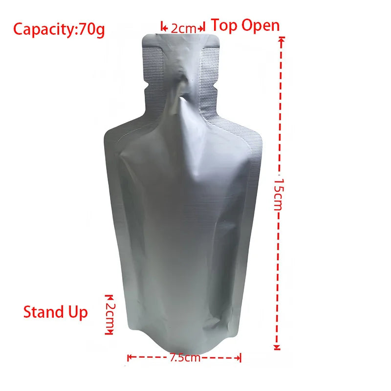 100pcs Bottle Shaped Small Sample Bag Food Grade Aluminum Foil Packaging Pouches for Juice Liquid Beverage Drinking 10g 30g 50g