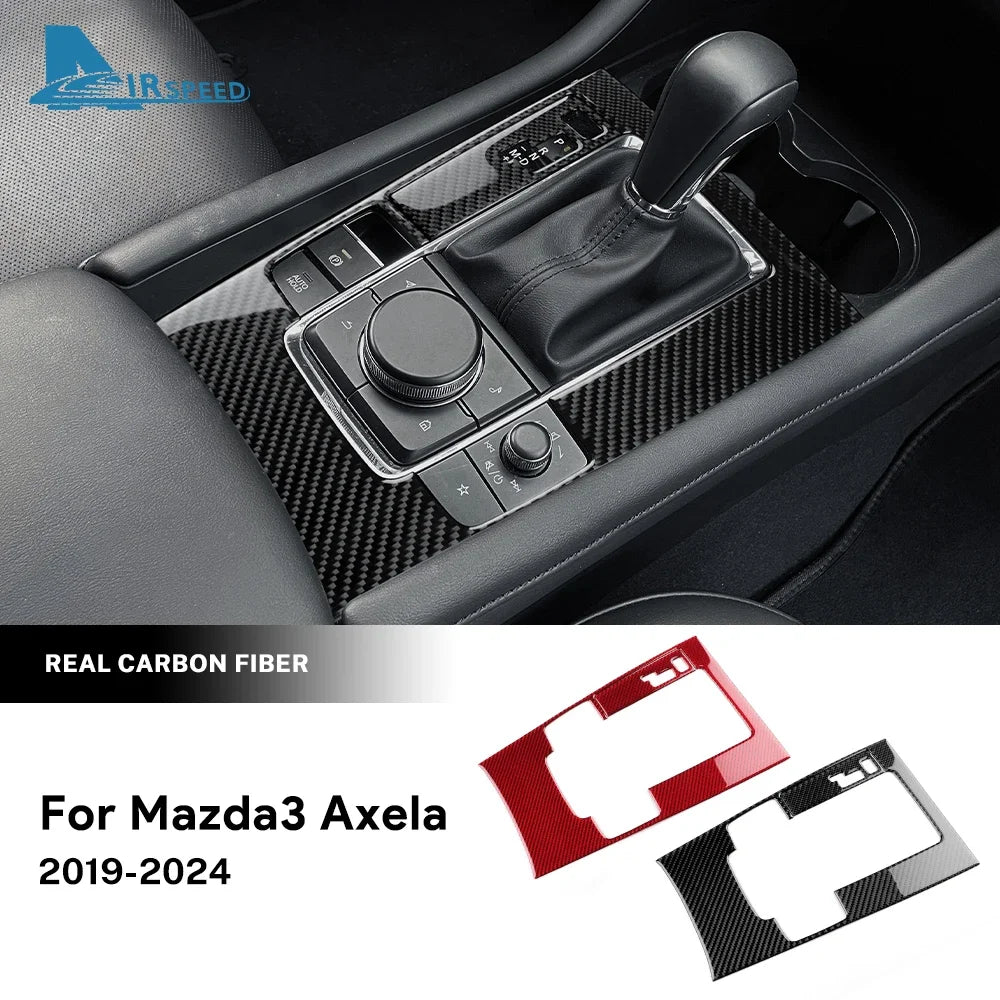 Mazda 3 Axela 2019-2025 Gear Shift Panel Trim Sticker Soft Carbon Fiber Black/Red