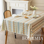 Waterproof and Oil Resistant Tablecloth Cotton and Linen Non Wash Fabric Ethnic Style Rectangular Tassel Homestay Tablecloth