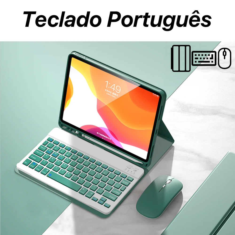 For IPad 7/8/9th Case With Wireless Keyboard Mouse For IPad 5/6/10th Air2/3/4/5 Mini4/5/6 Pro11/12.9 Cover With Keyboard Mouse