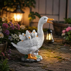 Solar Duck Garden Statue With Lantern, Resin Goose Family Figurine LED Light Waterproof Outdoor Home Decor For Patio, Lawn, Pond