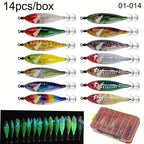 14pcs/box Horizontal Egi Lure Glow Horizontal Squid Jig Saltwater Cuttlefish UV Shrimp Fishing Lure Laser Egi Set Large Octopus