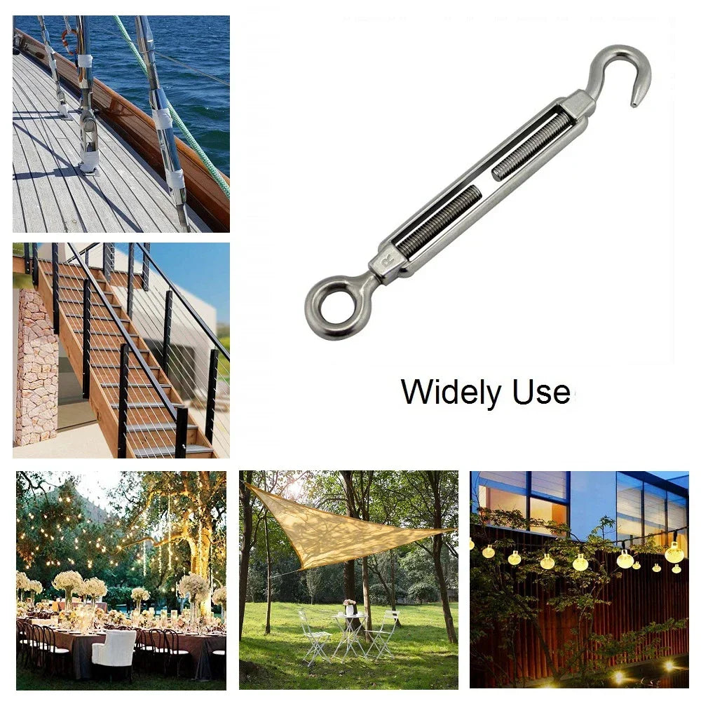 5PCS Hook And Eye OC Type Turnbuckle Size Stainless Steel 304 Heavy Duty Rigging Sailing Hardware Turnbuckle Wire Rope Tension