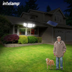 Intelamp Long Battery Life 6000mah Outdoor Solar Lights With Larger Solar Panel Two Motion Sensors For Garden Yard Path Garage