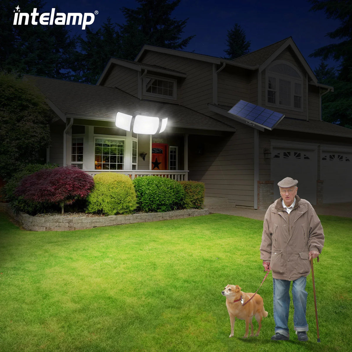 Intelamp Long Battery Life 6000mah Outdoor Solar Lights With Larger Solar Panel Two Motion Sensors For Garden Yard Path Garage