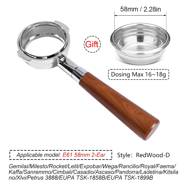 58MM 2 Ears Coffee Bottomless Portafilter Naked For E61 EXPOBAR /Gemilai With Filter Basket Espresso Machine Accessories  Tools