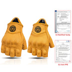 MJMOTO Leather Half Finger Motorcycle Gloves Touchscreen Hard Shell, Black/Yellow L-XXL
